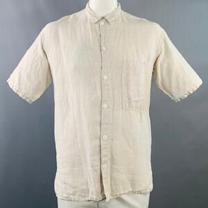 TENDER Size L Beige Linen One Pocket Short Sleeve Shirt